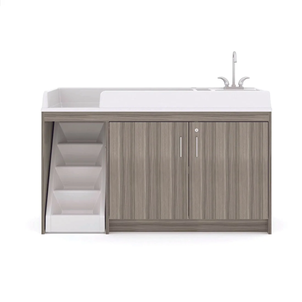 Tot Mate Toddler Walk-Up Baby Changing Table with Sink, Nursery Furniture, Wood Laminate, Gray