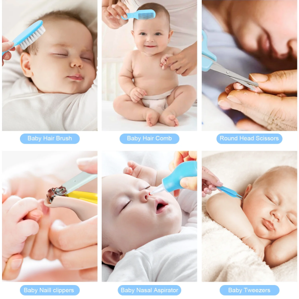 Baby Grooming Kit,Busatia 13 in 1 Infant Safety Care Set with Hair Brush Comb Nail Clipper Nasal Aspirator,Baby Essentials Kit for Newborn Girls Boys-Blue Baby Grooming Kit