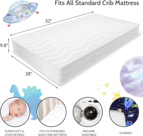 GFU Baby Crib Sheet for Boy, Super Soft Fitted Crib Sheet for Standard Crib and Toddler Mattresses, 52×28 Inch (Dinosaur&Space)