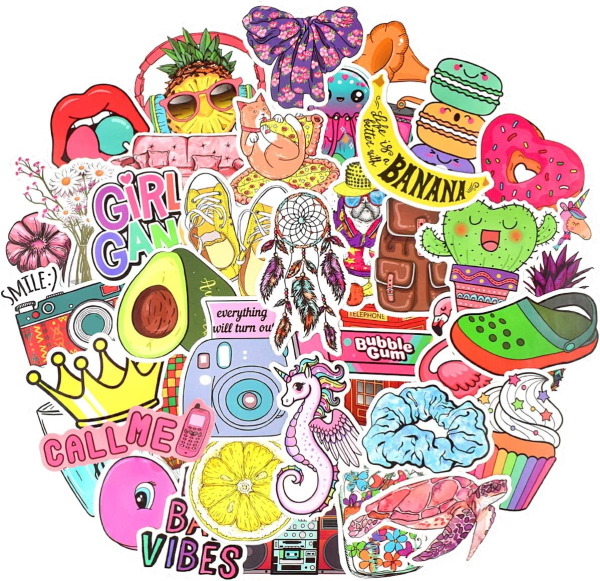 QTL VSCO Stickers for Teen Girls Cute Party Supplies Waterproof Vinyl Stickers for Hydroflask Laptop Gifts for Tween Girls 50Pcs