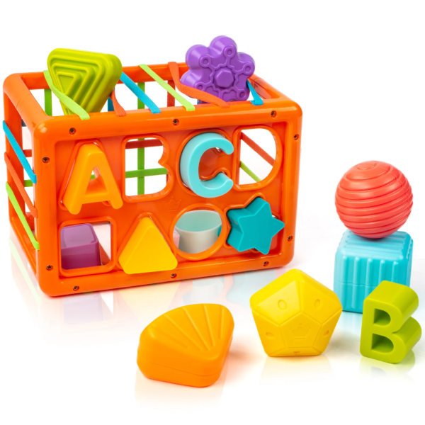 UNIH Baby Shape Sorter Toys Set, Baby Sensory Bin Montessori Toys for Babies 3-18 Months, Early Learning Toys Gifts for Toddlers Boys Girls(14 Pcs )