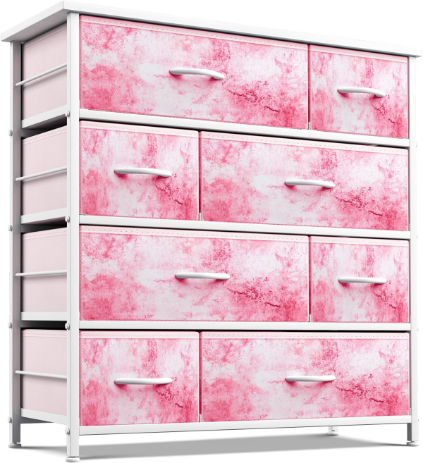 Sorbus Dresser with 8 Drawers - Furniture Storage Chest for Kid’S, Teens, Bedroom, Nursery, Playroom, Clothes, Toys - Steel Frame, Wood Top, Fabric Bins (Tie-Dye Purple)