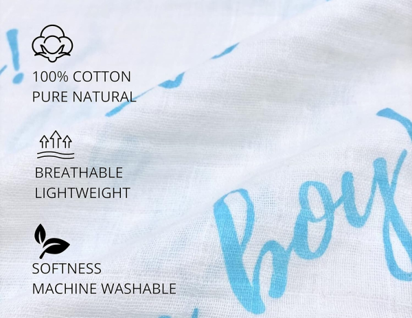 Premium Cotton Muslin Swaddle Blankets for New Born Boys Girls (Boy)