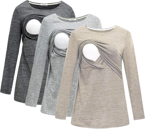 Bearsland Women'S 3 Packs Maternity Clothes Long Sleeves Breastfeeding Shirts Nursing Top