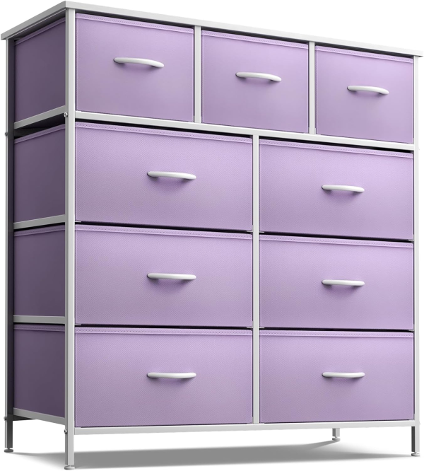 Sorbus Dresser with 8 Drawers - Furniture Storage Chest for Kid’S, Teens, Bedroom, Nursery, Playroom, Clothes, Toys - Steel Frame, Wood Top, Fabric Bins (Tie-Dye Purple)