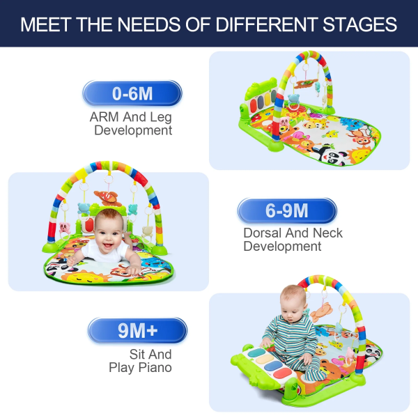 RONBEI Baby Gym Play Mat, Tummy Time Mat for Baby Kick and Play, Lights Piano Play Mat, Musical Activity Fitness Gym Center for Baby Newborn Infants