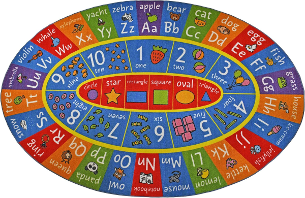 KC Cubs ABC Alphabet, Numbers and Shapes Educational Learning & Fun Game Play Area Non Slip Boy & Girl Kids Rug Carpet for Children Bedroom, Toddler Classroom & Baby Playroom Mat, Playtime Activity