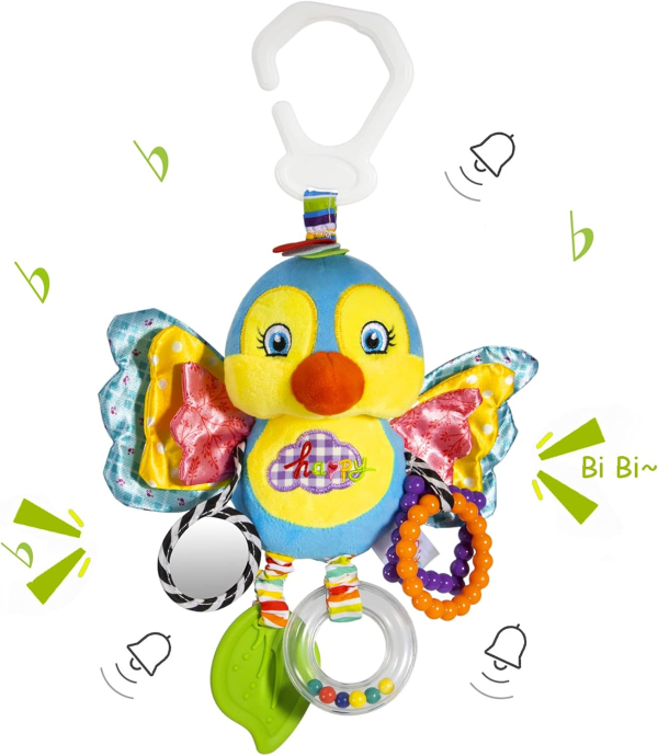 Baby Stroller & Car Seat Toy with Teether and Hanging Rattle – Soft Plush Toy for Infants (3–12 Months)