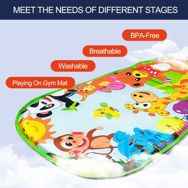RONBEI Baby Gym Play Mat, Tummy Time Mat for Baby Kick and Play, Lights Piano Play Mat, Musical Activity Fitness Gym Center for Baby Newborn Infants