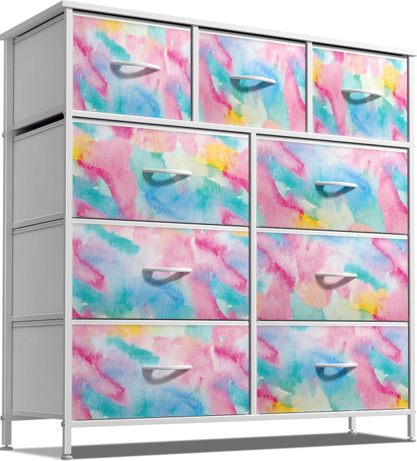 Sorbus Dresser with 8 Drawers - Furniture Storage Chest for Kid’S, Teens, Bedroom, Nursery, Playroom, Clothes, Toys - Steel Frame, Wood Top, Fabric Bins (Tie-Dye Purple)