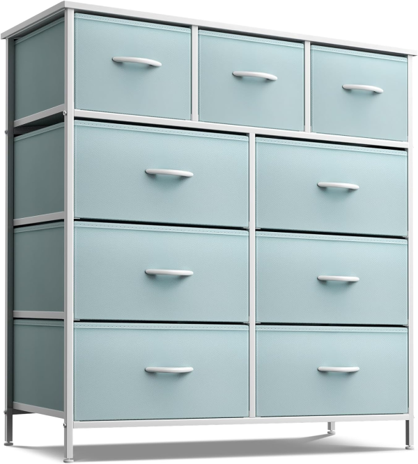 Sorbus Dresser with 8 Drawers - Furniture Storage Chest for Kid’S, Teens, Bedroom, Nursery, Playroom, Clothes, Toys - Steel Frame, Wood Top, Fabric Bins (Tie-Dye Purple)