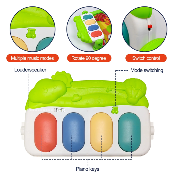 RONBEI Baby Gym Play Mat, Tummy Time Mat for Baby Kick and Play, Lights Piano Play Mat, Musical Activity Fitness Gym Center for Baby Newborn Infants