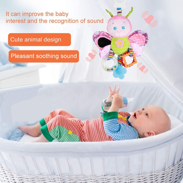 Baby Stroller & Car Seat Toy with Teether and Hanging Rattle – Soft Plush Toy for Infants (3–12 Months)
