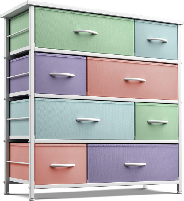 Sorbus Dresser with 8 Drawers - Furniture Storage Chest for Kid’S, Teens, Bedroom, Nursery, Playroom, Clothes, Toys - Steel Frame, Wood Top, Fabric Bins (Tie-Dye Purple)
