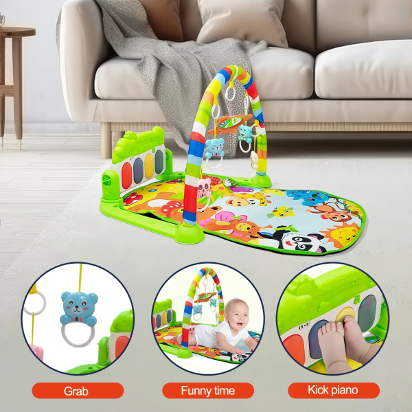 RONBEI Baby Gym Play Mat, Tummy Time Mat for Baby Kick and Play, Lights Piano Play Mat, Musical Activity Fitness Gym Center for Baby Newborn Infants