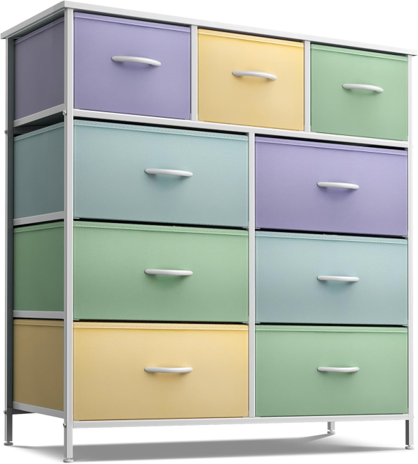 Sorbus Dresser with 8 Drawers - Furniture Storage Chest for Kid’S, Teens, Bedroom, Nursery, Playroom, Clothes, Toys - Steel Frame, Wood Top, Fabric Bins (Tie-Dye Purple)