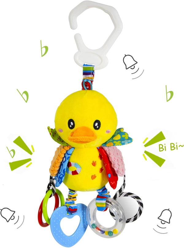 Baby Stroller & Car Seat Toy with Teether and Hanging Rattle – Soft Plush Toy for Infants (3–12 Months)