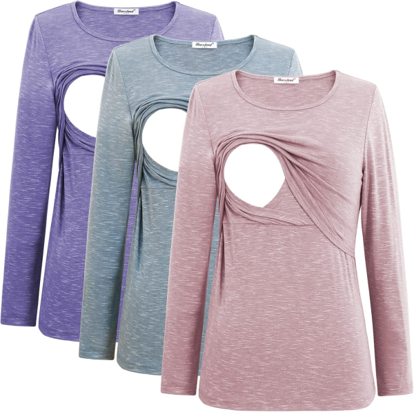 Bearsland Women'S 3 Packs Maternity Clothes Long Sleeves Breastfeeding Shirts Nursing Top