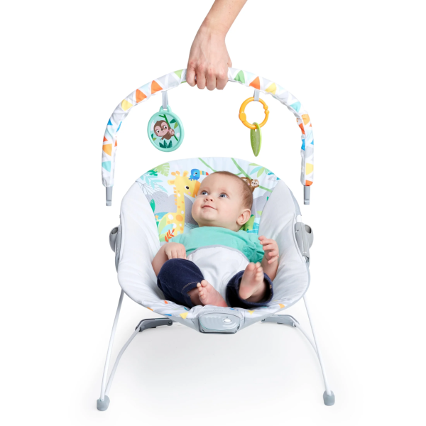 Bright Starts Vibrating Infant Baby Bouncer with Toy Bar, Safari Fun