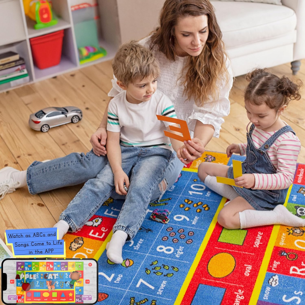 KC Cubs ABC Alphabet, Numbers and Shapes Educational Learning & Fun Game Play Area Non Slip Boy & Girl Kids Rug Carpet for Children Bedroom, Toddler Classroom & Baby Playroom Mat, Playtime Activity