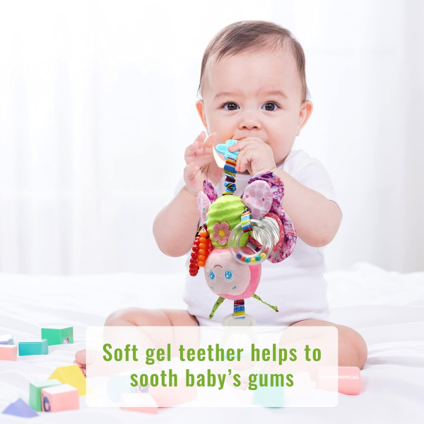 Baby Stroller & Car Seat Toy with Teether and Hanging Rattle – Soft Plush Toy for Infants (3–12 Months)