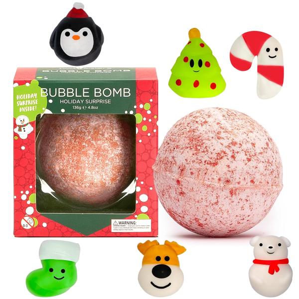 Christmas Bath Bomb for Kids with Surprise Bath Toys inside (Gift Set) - Stocking Stuffers for Boys and Girls - Holiday Bubble Bath with Cheerful Scent, USA Made by Two Sisters
