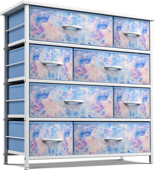 Sorbus Dresser with 8 Drawers - Furniture Storage Chest for Kid’S, Teens, Bedroom, Nursery, Playroom, Clothes, Toys - Steel Frame, Wood Top, Fabric Bins (Tie-Dye Purple)