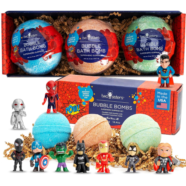 Christmas Bath Bomb for Kids with Surprise Bath Toys inside (Gift Set) - Stocking Stuffers for Boys and Girls - Holiday Bubble Bath with Cheerful Scent, USA Made by Two Sisters