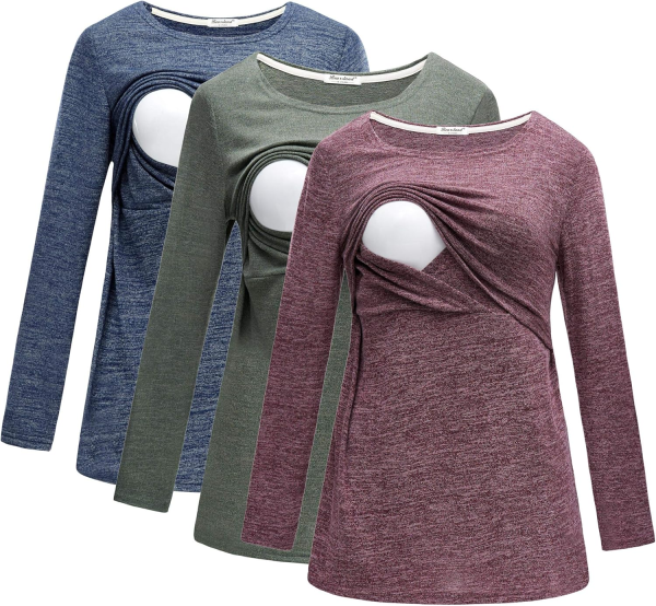 Bearsland Women'S 3 Packs Maternity Clothes Long Sleeves Breastfeeding Shirts Nursing Top