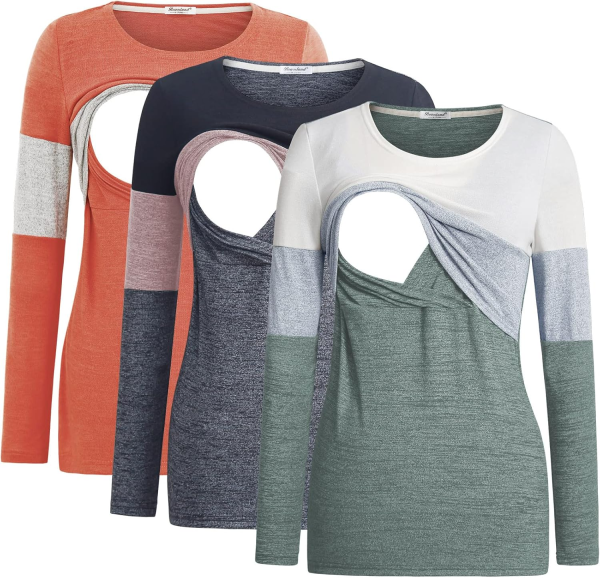 Bearsland Women'S 3 Packs Maternity Clothes Long Sleeves Breastfeeding Shirts Nursing Top
