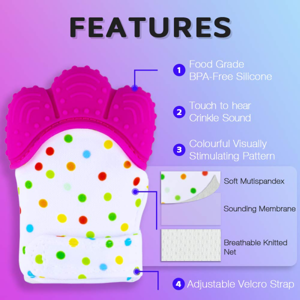 Teething Mittens for Baby (2 Pack) with Baby Teething Toys (3 Pack), Self Soothing Pain Relief Mitt, Silicone Teethers, Bpa-Free, Natural Organic Freezer Safe for Infants and Toddlers
