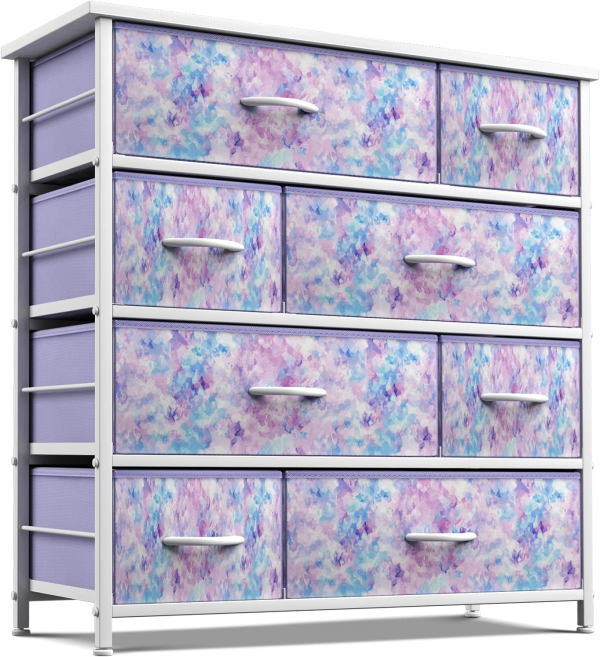 Sorbus Dresser with 8 Drawers - Furniture Storage Chest for Kid’S, Teens, Bedroom, Nursery, Playroom, Clothes, Toys - Steel Frame, Wood Top, Fabric Bins (Tie-Dye Purple)