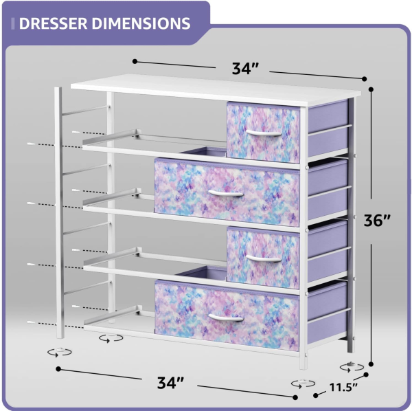 Sorbus Dresser with 8 Drawers - Furniture Storage Chest for Kid’S, Teens, Bedroom, Nursery, Playroom, Clothes, Toys - Steel Frame, Wood Top, Fabric Bins (Tie-Dye Purple)