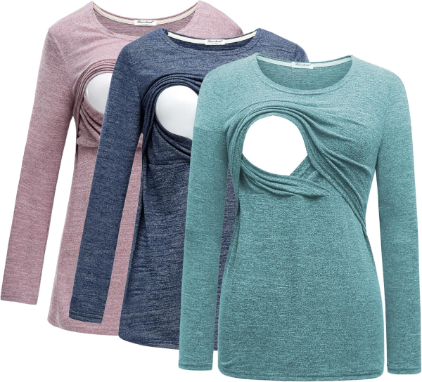 Bearsland Women'S 3 Packs Maternity Clothes Long Sleeves Breastfeeding Shirts Nursing Top