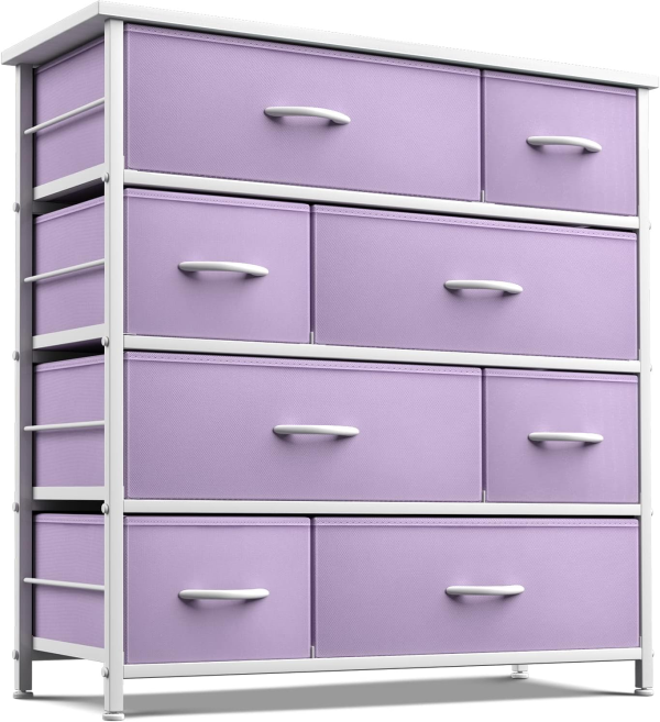 Sorbus Dresser with 8 Drawers - Furniture Storage Chest for Kid’S, Teens, Bedroom, Nursery, Playroom, Clothes, Toys - Steel Frame, Wood Top, Fabric Bins (Tie-Dye Purple)