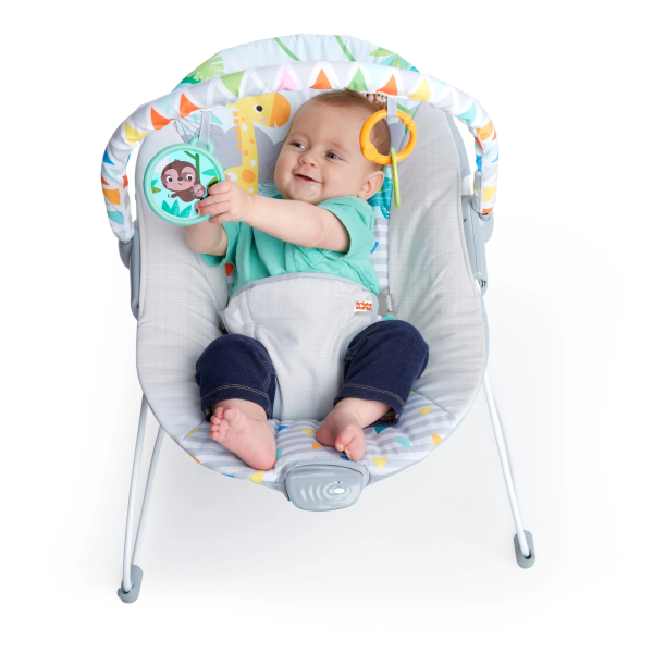 Bright Starts Vibrating Infant Baby Bouncer with Toy Bar, Safari Fun