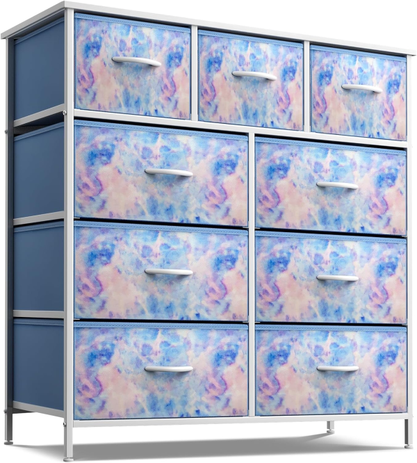 Sorbus Dresser with 8 Drawers - Furniture Storage Chest for Kid’S, Teens, Bedroom, Nursery, Playroom, Clothes, Toys - Steel Frame, Wood Top, Fabric Bins (Tie-Dye Purple)