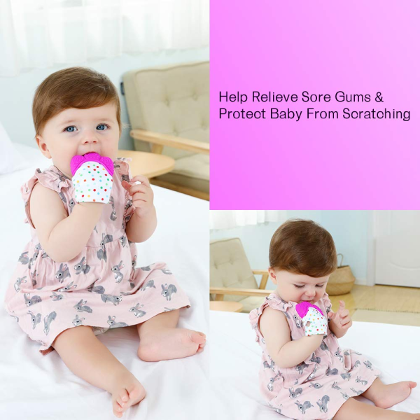 Teething Mittens for Baby (2 Pack) with Baby Teething Toys (3 Pack), Self Soothing Pain Relief Mitt, Silicone Teethers, Bpa-Free, Natural Organic Freezer Safe for Infants and Toddlers