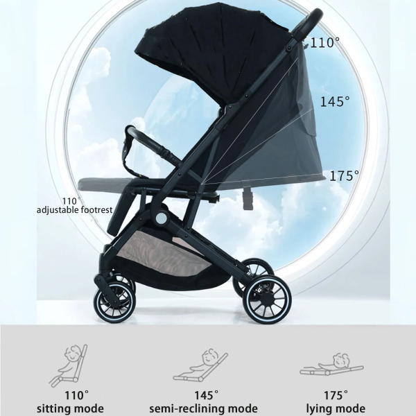Yabanana Baby Stroller, Portable On-The-Go One-Touch Retractable Folding Stroller for 0-4 Years Old Babies. Gray