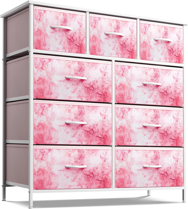 Sorbus Dresser with 8 Drawers - Furniture Storage Chest for Kid’S, Teens, Bedroom, Nursery, Playroom, Clothes, Toys - Steel Frame, Wood Top, Fabric Bins (Tie-Dye Purple)