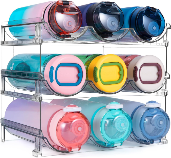 Water Bottle Organizer for Cabinet, Water Bottle Storage Organizer, 2 Packs Water Bottle Storage Rack, Water Bottle Holder for Cabinet, Stackable Water Bottle Storage Rack