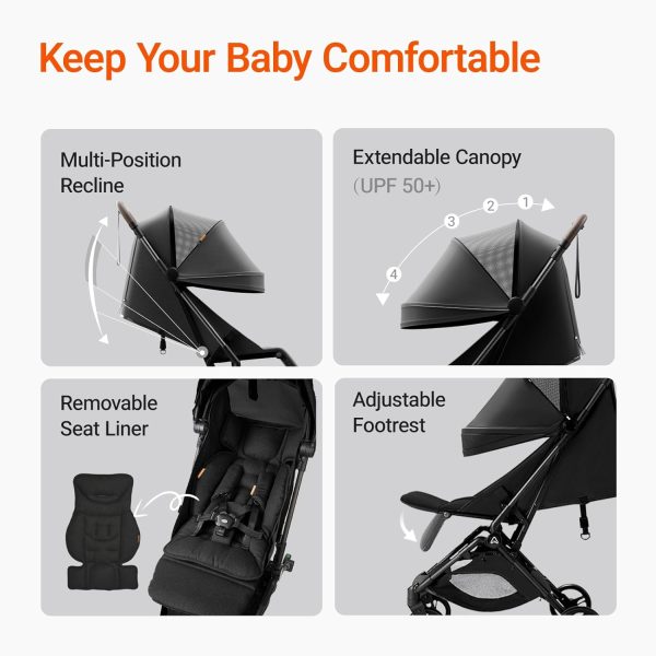 Lightweight Baby Travel Stroller with Carbor Fiber Frame, Compact & Airplane-Friendly, One-Handed Folding Design, Perfect for Toddlers