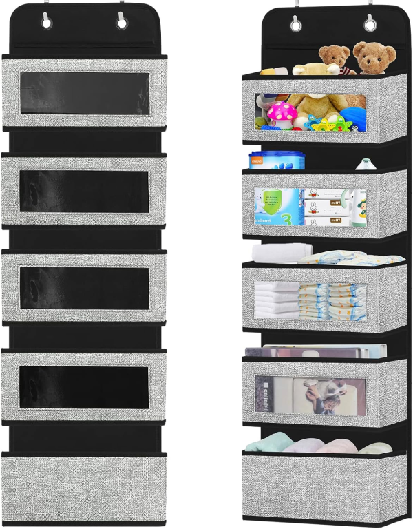 Homyfort over the Door Organizer, 5 Pockets, Breathable Eco-Friendly Fabric, Space Saving, Clear Plastic Fronts, Foldable, 126X31X12.7Cm
