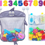 Comfylife Baby Bath Toy Organizer - Shark (2 Bath Toy Storage Nets, 8 Toy Numbers & 10 Strong Hooks) – Great Bath Net for Kids – Cute Bathtub Toy Organizer and Bath/Shower Caddy Storage Solution