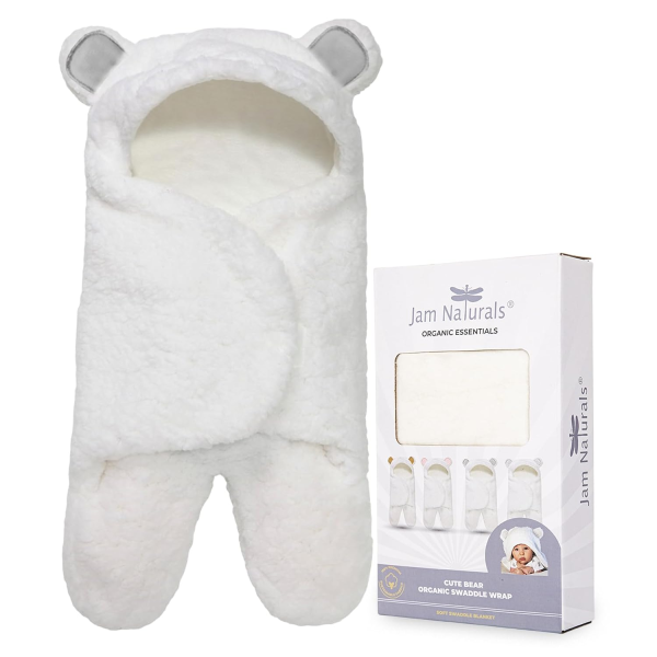 Jam Naturals- Baby Swaddle Blanket, Cute Bear Organic Receiving Swaddling Wrap, Newborn Baby Girl Soft Plush Registry Gift (Pink 3-6M)