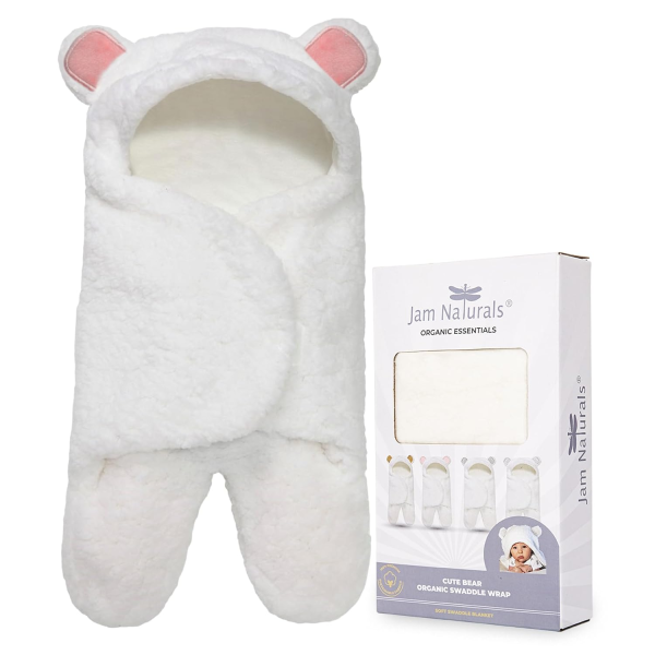 Jam Naturals- Baby Swaddle Blanket, Cute Bear Organic Receiving Swaddling Wrap, Newborn Baby Girl Soft Plush Registry Gift (Pink 3-6M)