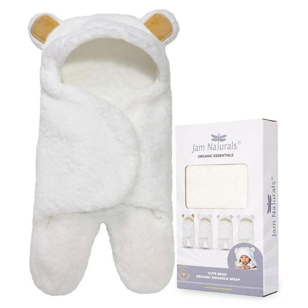 Jam Naturals- Baby Swaddle Blanket, Cute Bear Organic Receiving Swaddling Wrap, Newborn Baby Girl Soft Plush Registry Gift (Pink 3-6M)