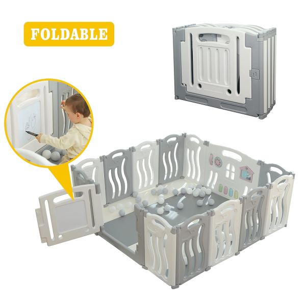 Baby Playpen Kids Activity Centre Safety Play Yard Home Indoor Outdoor New Pen (14 Panels Ocean White)