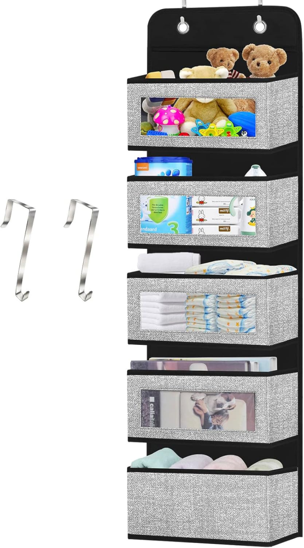 Homyfort over the Door Organizer, 5 Pockets, Breathable Eco-Friendly Fabric, Space Saving, Clear Plastic Fronts, Foldable, 126X31X12.7Cm