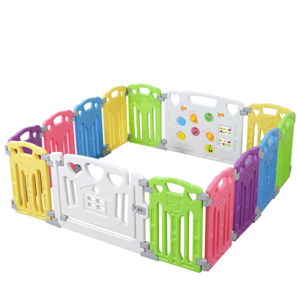 Baby Playpen Kids Activity Centre Safety Play Yard Home Indoor Outdoor New Pen (14 Panels Ocean White)